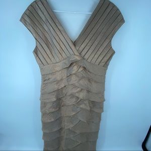 Adrianna Papell Champagne/biege Colored Ruffle V Neck Cocktail Dress